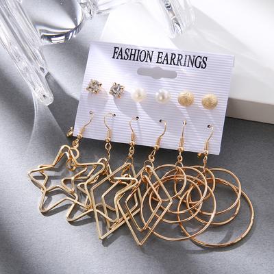 Geometric Star Drop Earring Set for Women