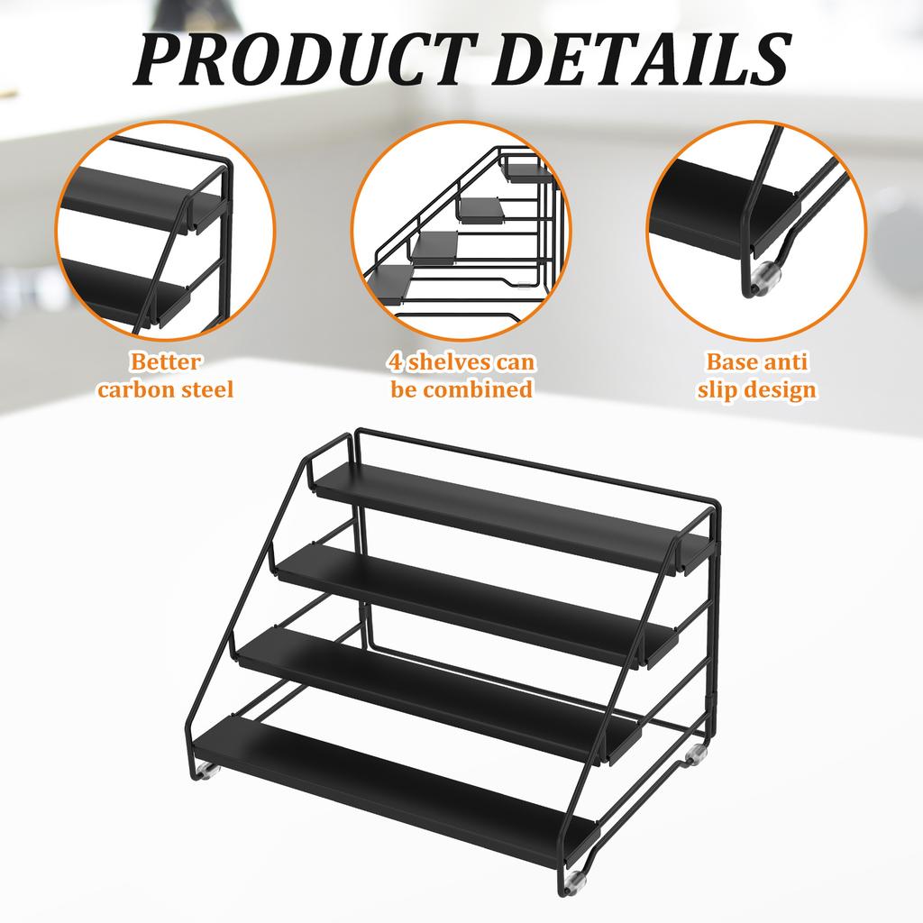 4 Tier Spice Rack Organizer Carbon Steel Seasoning Step Storage Shelf Countertop Tiered Seasoning Holder Rack for Kitchen