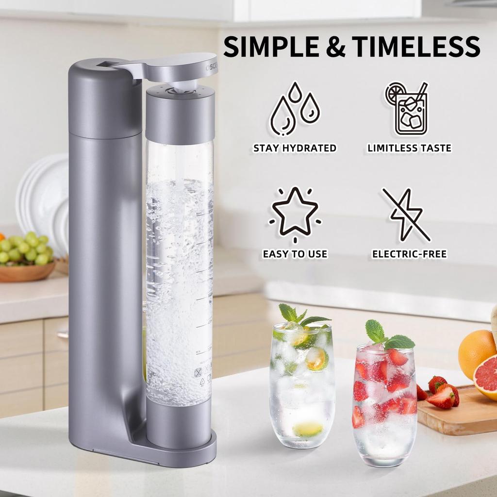 Sparkling Water Machine, Seltzer & Carbonator for Drinks, Soda Steaming Dispenser, Carbonator Machine with 2 BPA Free Bottles, Compatible with