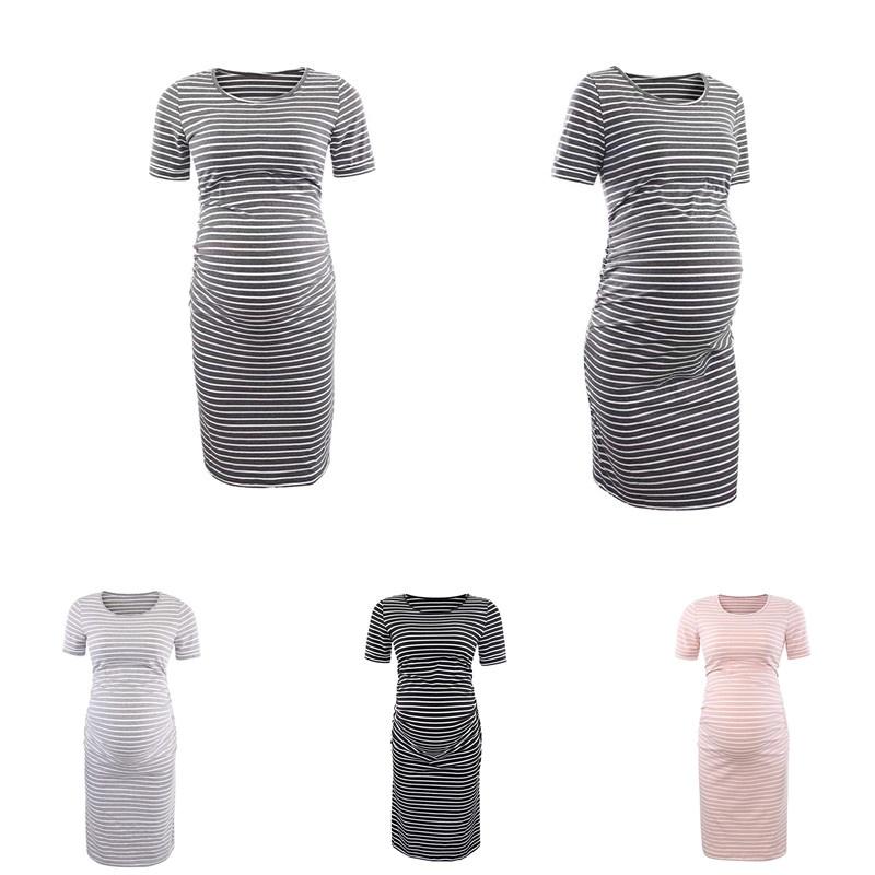 maternity casual v neck color matching frenulum dress