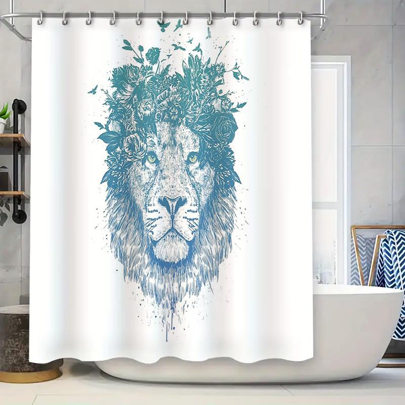

Blue Lion Shower Curtain Artistic Wild Animal Bathroom Decor Modern Abstract Pattern Waterproof Fabric Liner W60H190(CM)-1 Pcs
