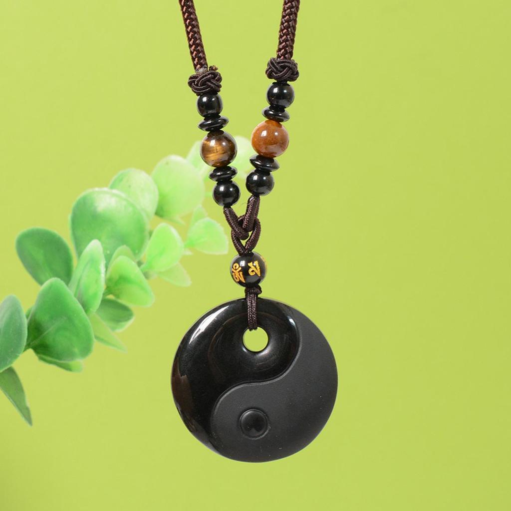 Obsidian Yin Yang Tai Chi Bagua Pendant Necklace