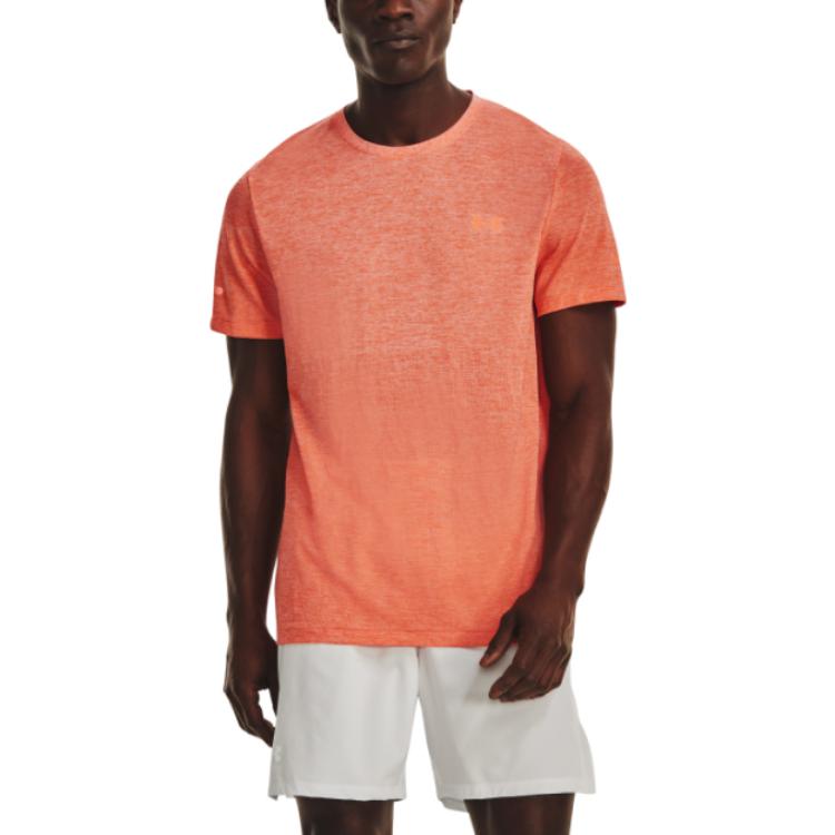 Under Armour Solid Color Crew Neck T-Shirt Men Tops Orange 1375692-848