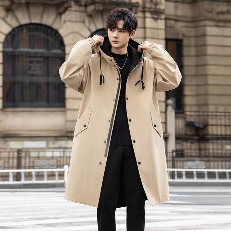 ROMON Men's Mid-Length Hooded Trench Coat