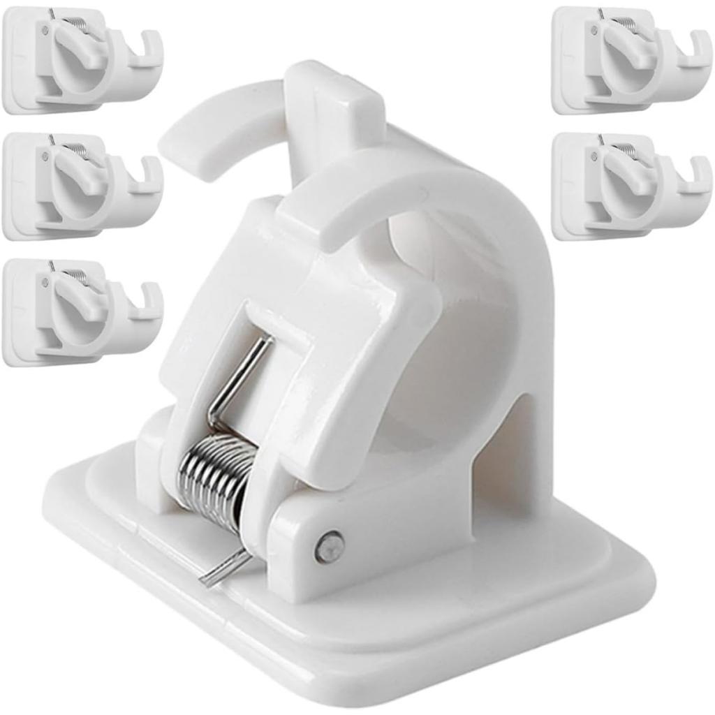 No-Drill Curtain Rod Holders 6pcs White Wall-Mount Brackets for Shower and Bath Curtain Rod Adhesive Supports for Bathroom Window Treatment