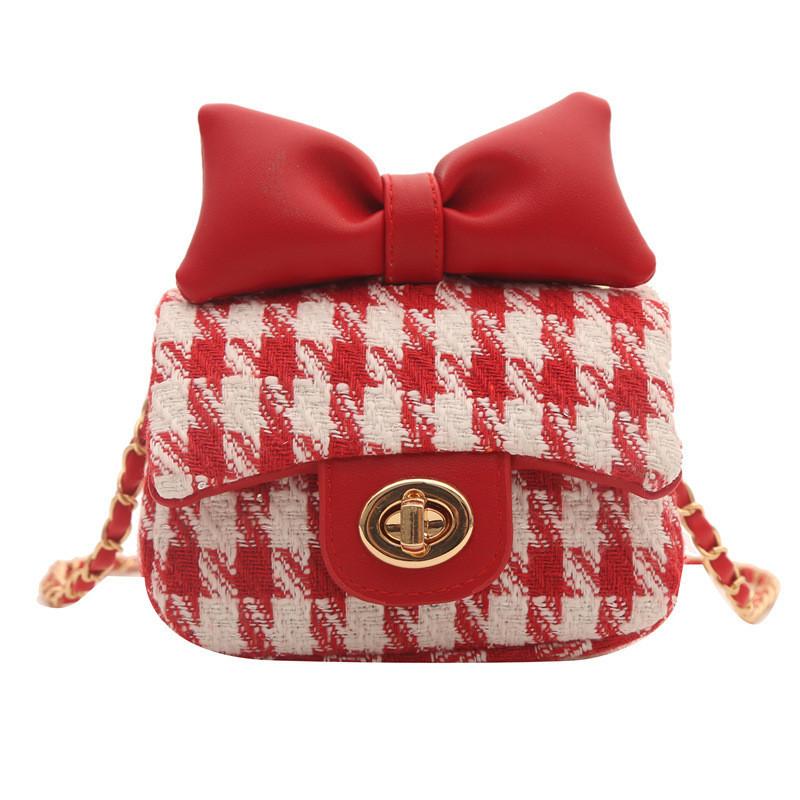 

Adorable Children s Spring New Sweet Bowknot Woolen Small Square Bag For Girls красный