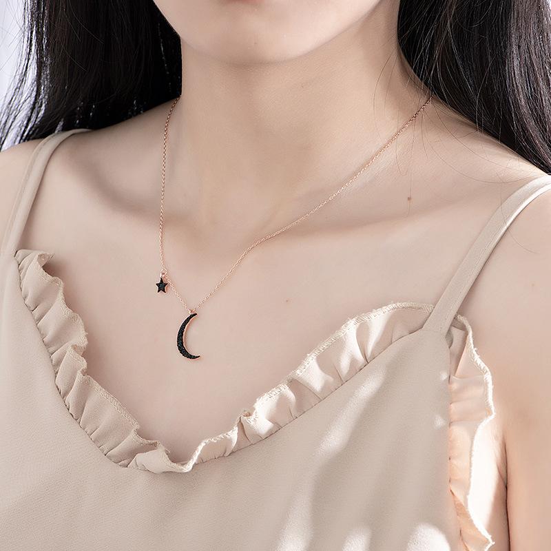 Black Star Moon Necklace Women Korean Style Moon Simple Temperament Chic Clavicle Chain Student Personality
