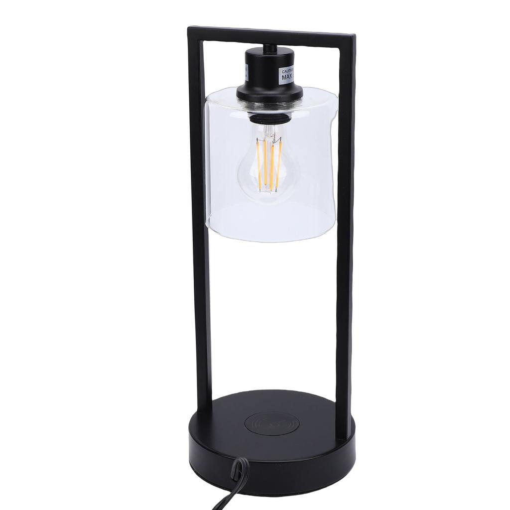 Table Lamp 3 Levels Brightness Touch Control Industrial Bedside Lamp with 7W Wireless Charing USB Port for Home Bedroom