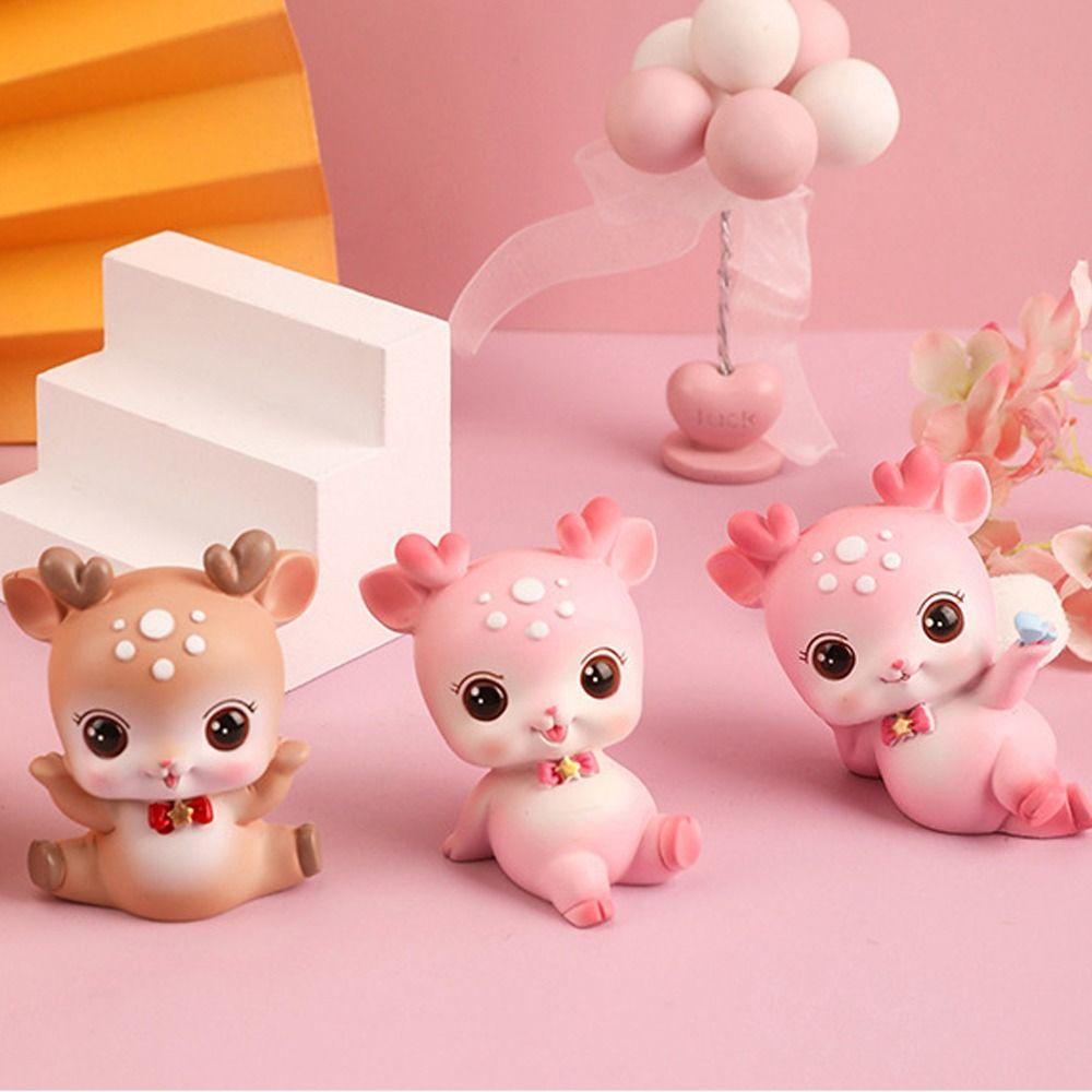 DIY Cartoon Deer Figurines Cute Mini Deer Statue Elk Miniature Figurines Desk Accessories