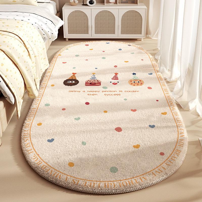 Tecknad Imitationskashmir Halkfri Fläckresistent Sängbordsmatta för Barn