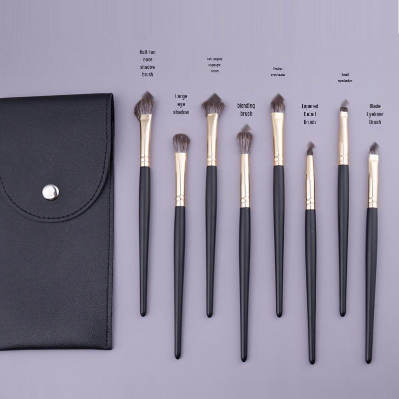 Fangyuanyuan 8-Piece Wooden Handle Eyeshadow & Nose Shadow Brush Set with PU Bag - Soft Bristle Makeup Brushes