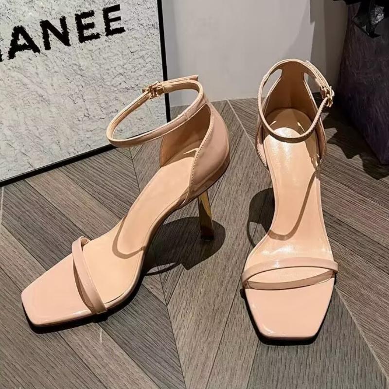 2025 New Summer Fashion Square Head Sexy Narrow Band Open Toe Brand Luxury Design Women's High-heeled Sandals heels