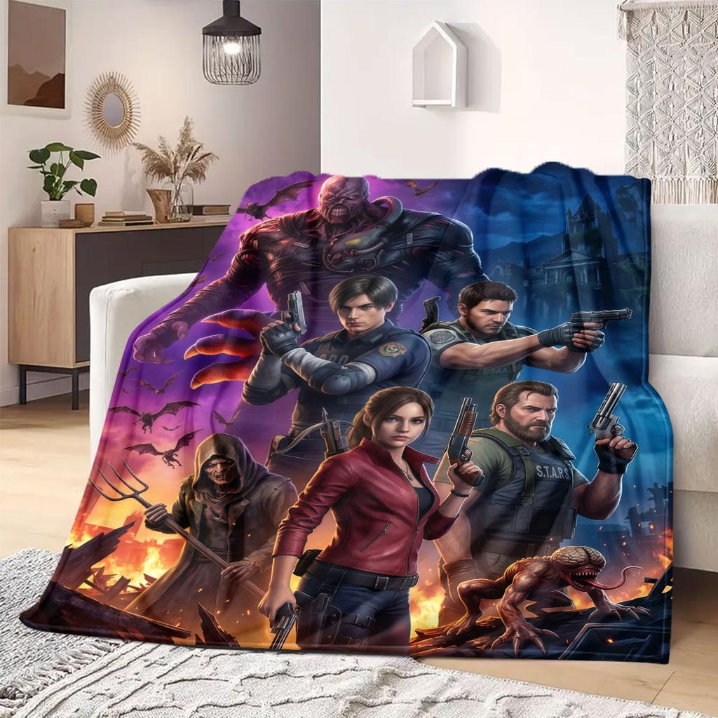 Resident Evil Vivid Print Flannel Blanket, Cartoon Character Bedding, Warm Home Decor for Chairs, Portable Picnic_LIAN
