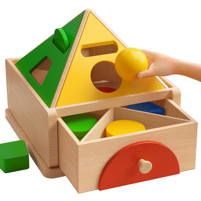 Baby Wooden Permanent Box Montessori Sensory Toy Color Shape Sorting Coin Box Ball Drop Fine Motor Skills Parish Educational Toy