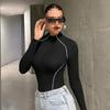 European and American Summer Fashion Line Splicing Zipper Long Sleeved Jumpsuit for Women