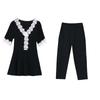 Fashion Large Size Fat Suit for Women Summer Temperament Belly-covering Lace Top Two-piece Set