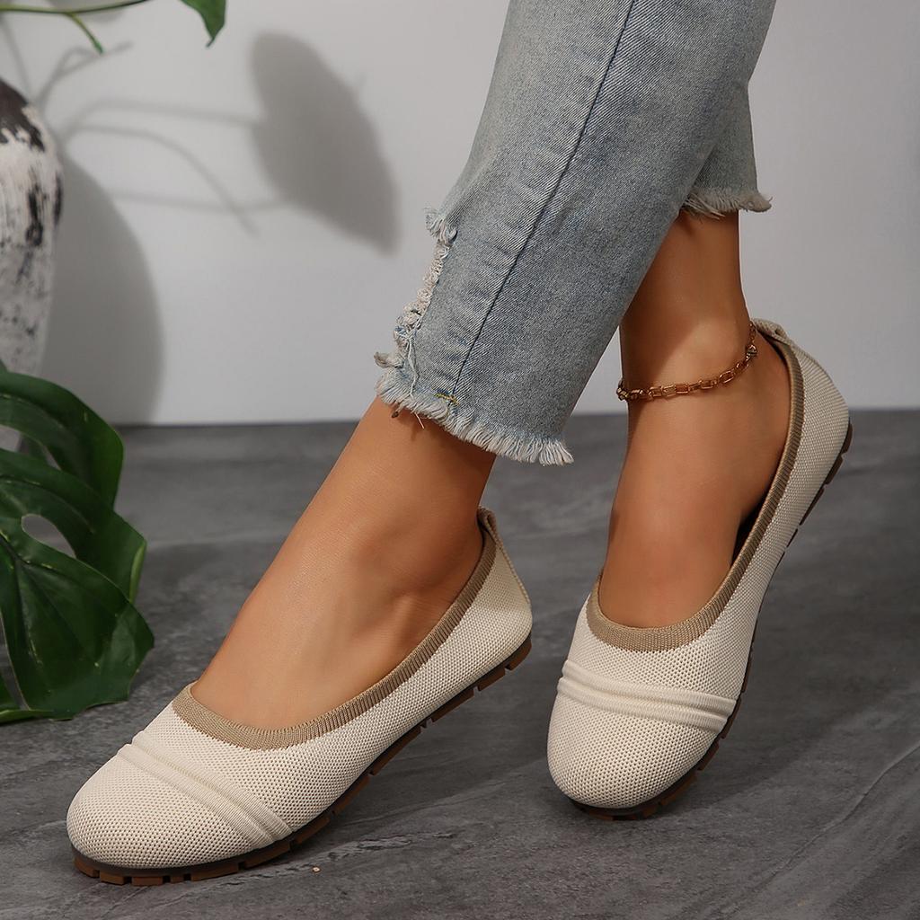 New Breathable Knitted Color Blocked Light Mouth Single Shoe for Women, Flat Bottomed Round Toe Mesh Shoes, Summer Casual Shoes