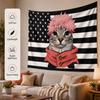 Funnypinkhairyuji I-Itadorianime Cat Tapestry Flat Printblackandwhite Americanflagwallhanging Aesthetic Room Decor For Dorm Gift