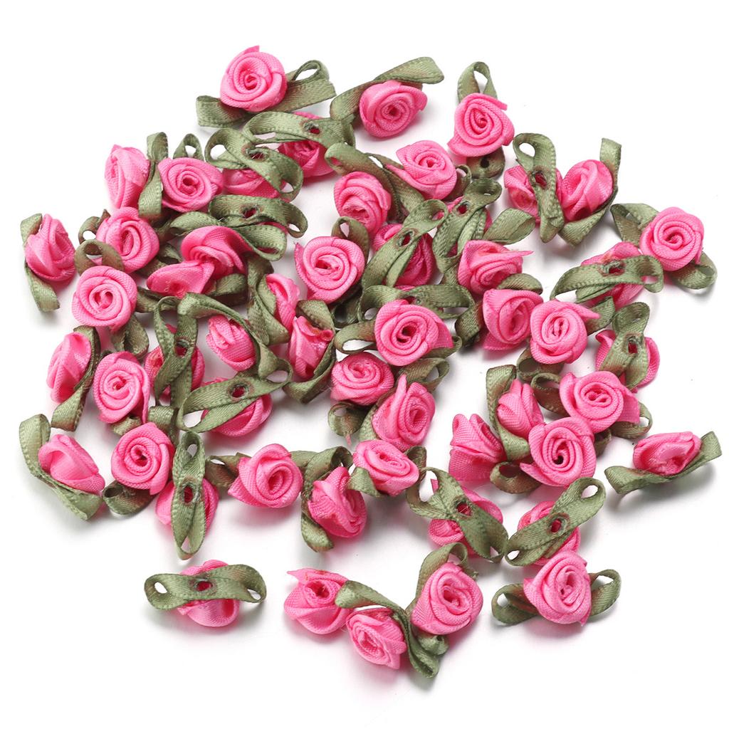 50 peças 1,5x2,5cm Mini Flor de Rosa Fita de Cetim de Poliéster Rosetas Apliques de Tecido Para Casamento Festa Roupa Costura Decoração