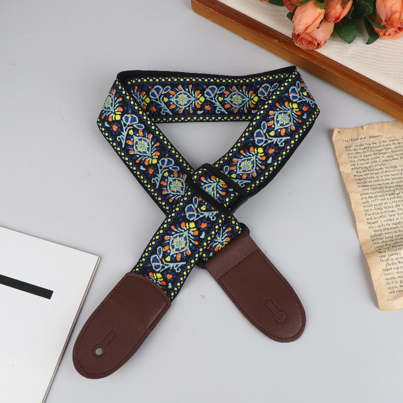 Adjustable Guitar Strap Neck Strap for Electric & Acoustic Bass Cotton Leather Embroidered Straps Musical Instrument Accessories