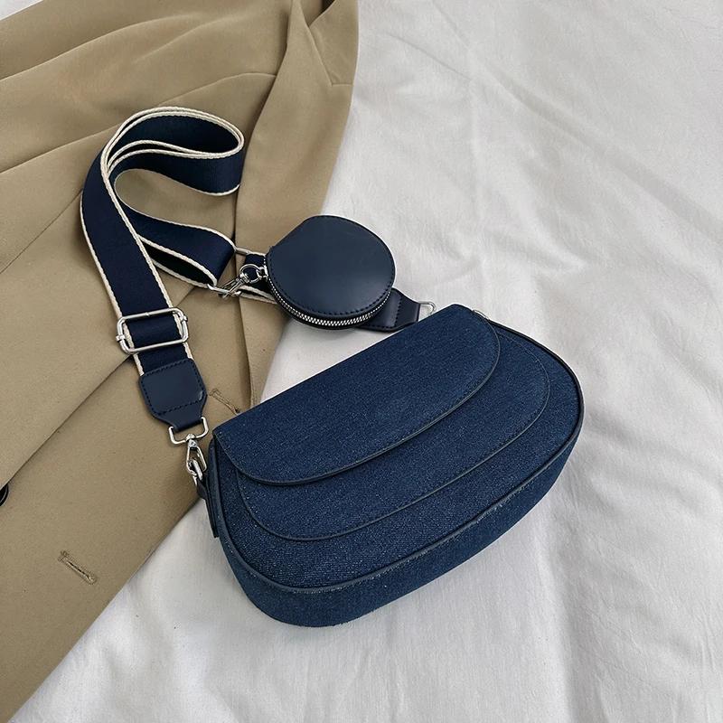 

Винтажная джинсовая сумка через плечо для женщин, повседневная сумка-мессенджер 2 в 1, сумка-клапан из искусственной кожи, женская дорожная сумка для телефона