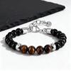 Herren Armband mit Perlen, Tigerauge Stein Schwarze Perlenarmbänder, Lässiger Schmuck Geschenk für Ihn Jungen