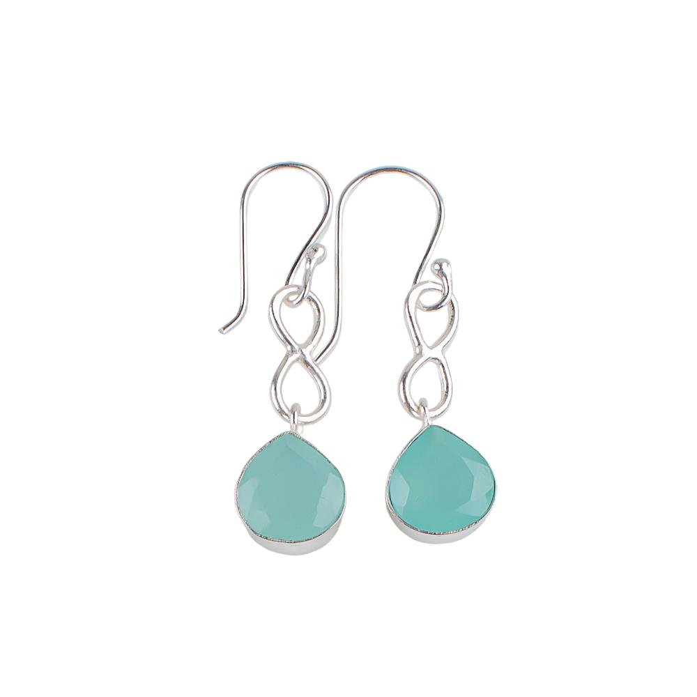 Aqua Chalcedony Gemstone 925 Sterling Silver Handmade Teardrop Earrings 1.60" , For Valentine's Day Gift EE-15-15