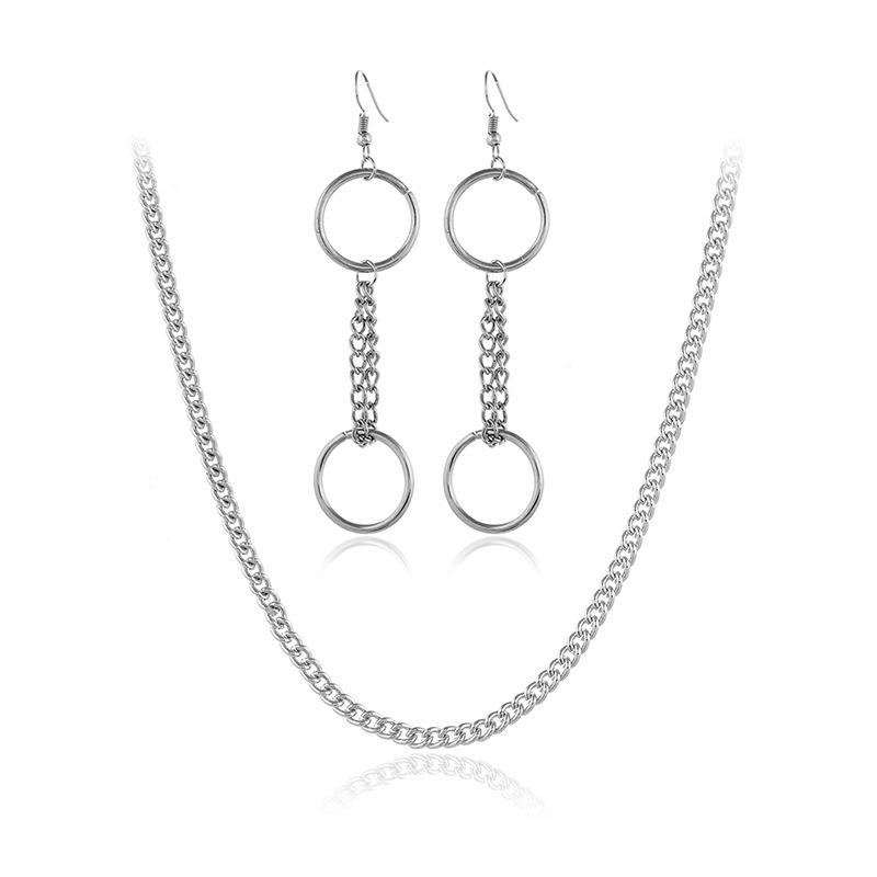 Meier European and american fashion punk metal chain necklace and earring set