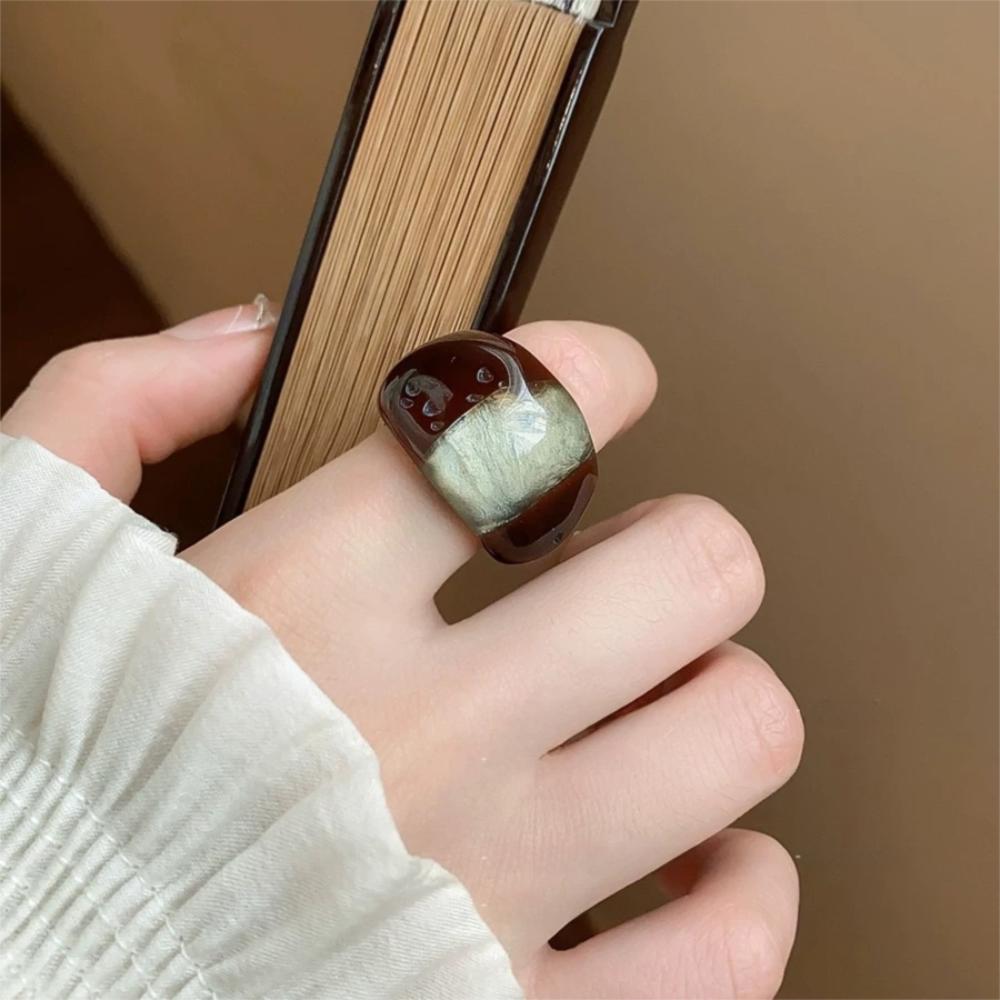 Charm Transparent Resin Ring Melard Color Irregular Ring Unique Acrylic Geometric Ring  Girls
