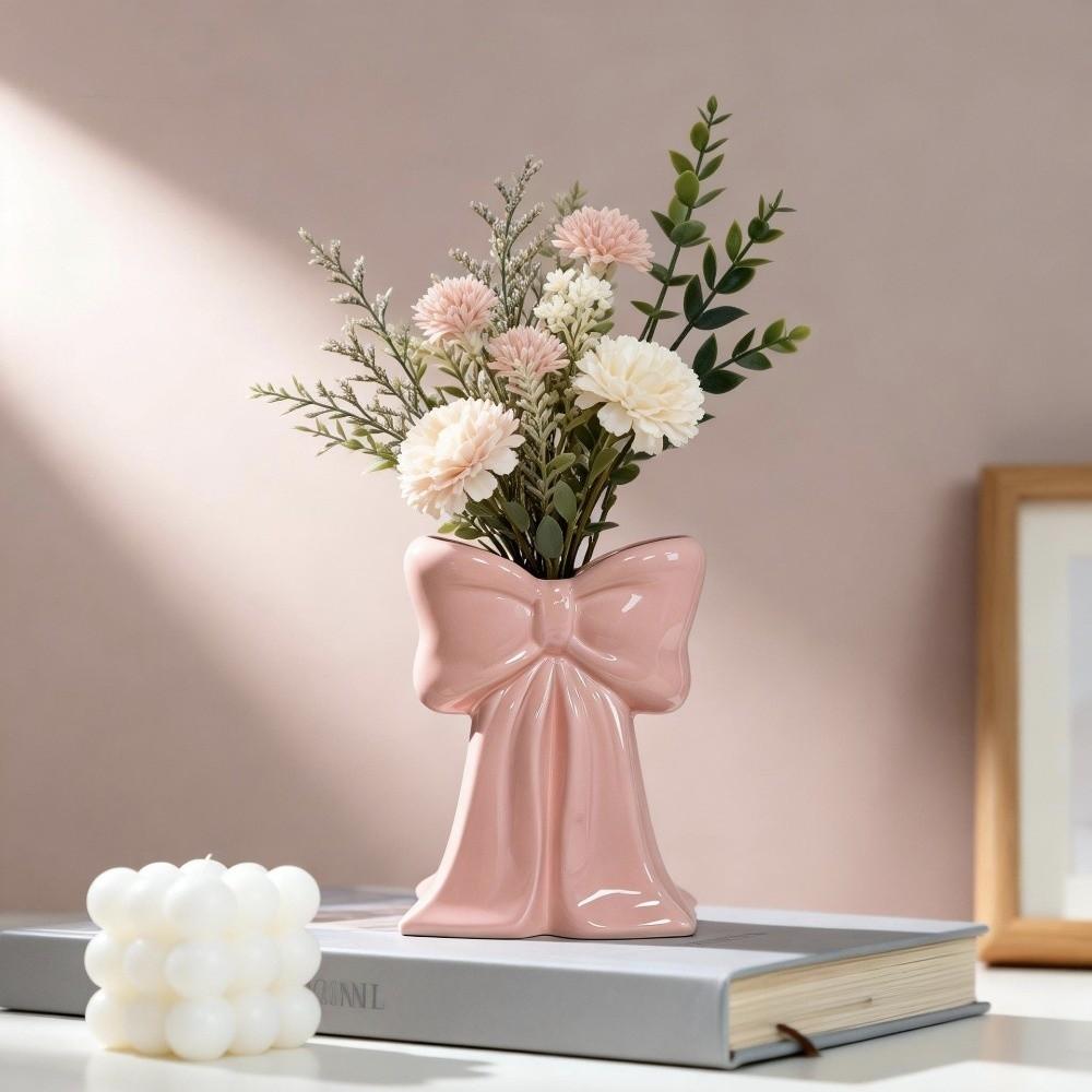 Handcrafted Ceramic Bow Vase Pink Coquette Ceramic Plant Pot Elegant Flower Vase  Holiday Decor
