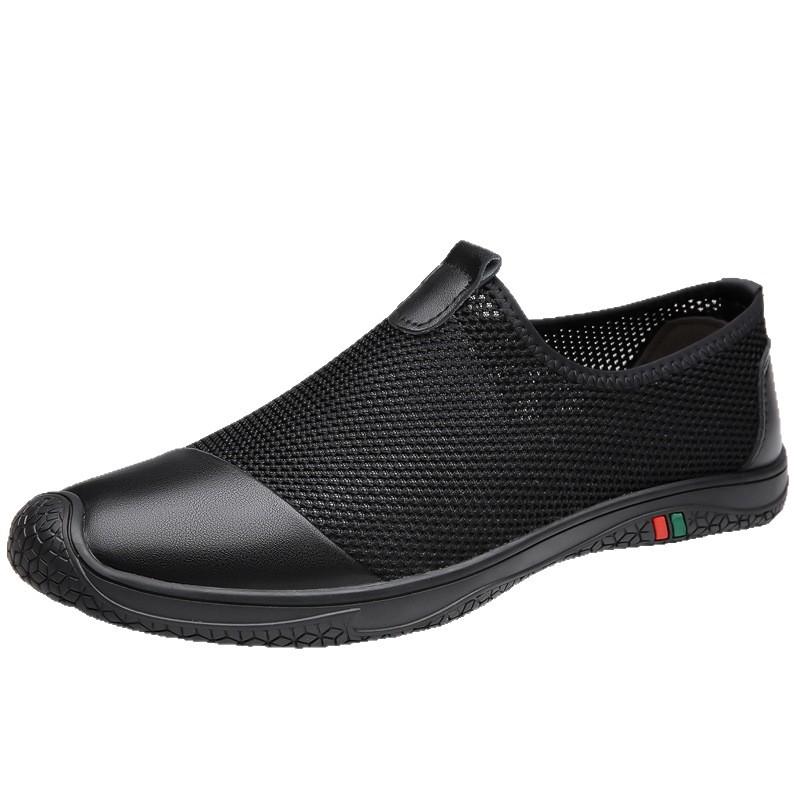 Summer mesh breathable men's shoes soft sole one pedal men's casual fly-woven shoes non-slip leather shoes