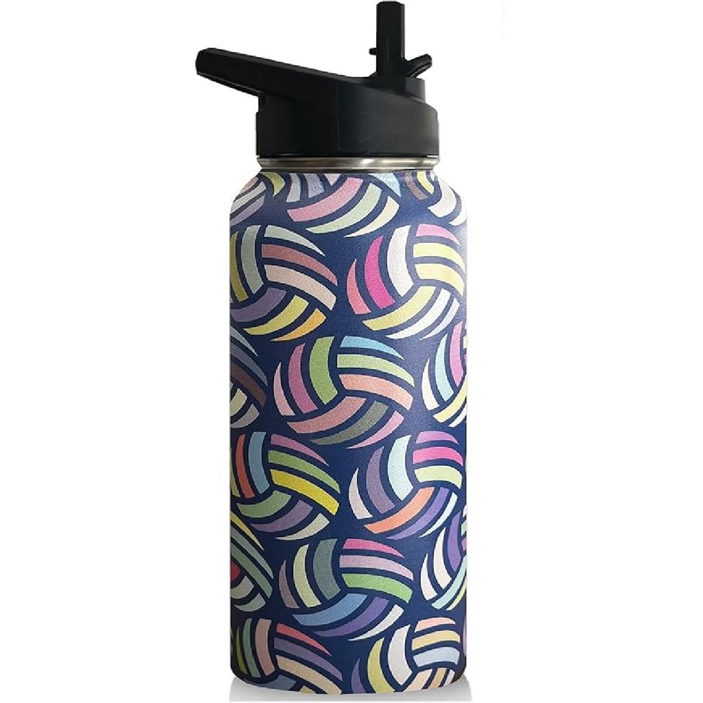 32oz Soccer Water Bottle Insulated Vacuum Stainless Steel Tumbler Travel Mugs With Straw for Gym Camping Hiking