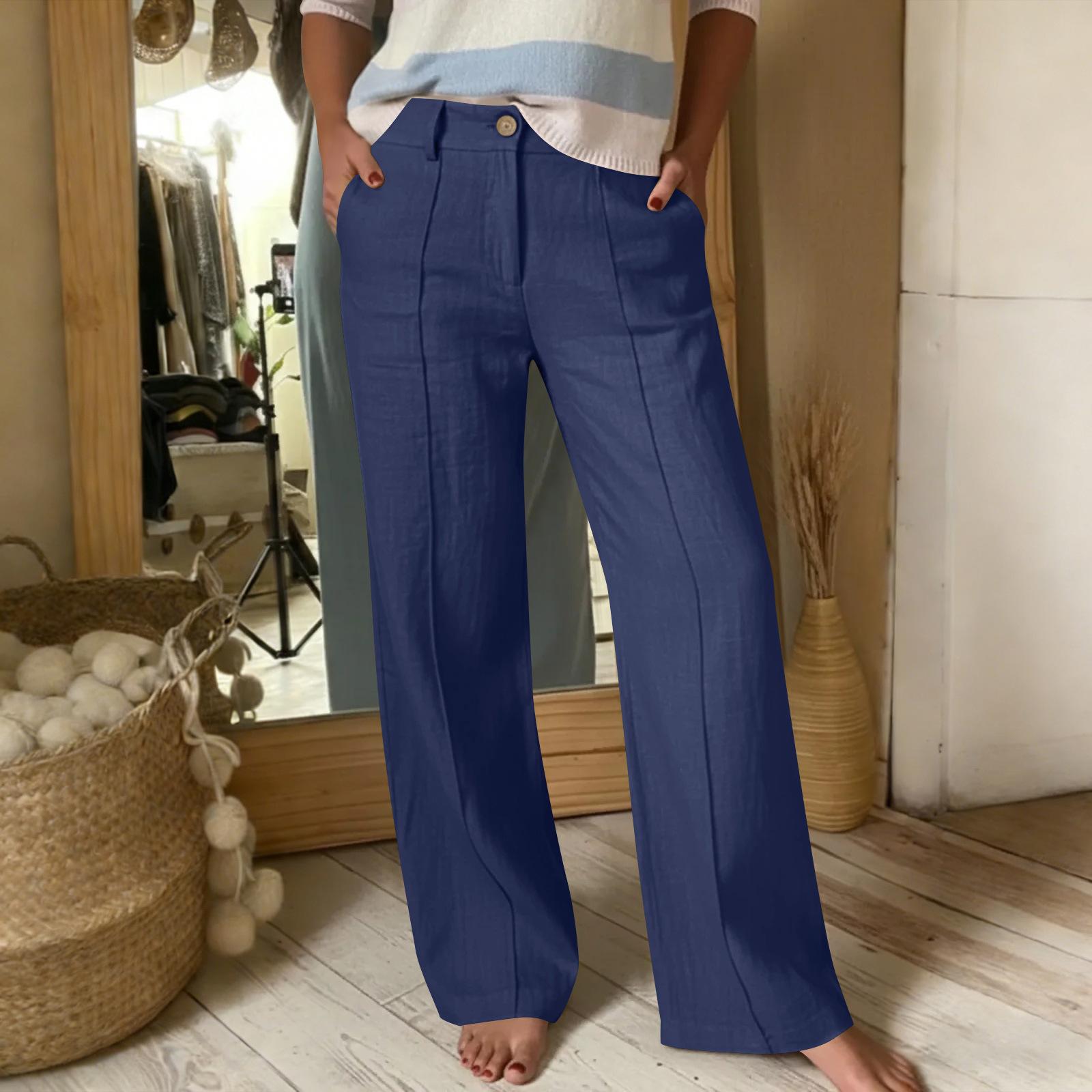 

Women s Fashion High-Waisted Casual Wide-Leg Pants With Buttons And Zipper M Темно-синій