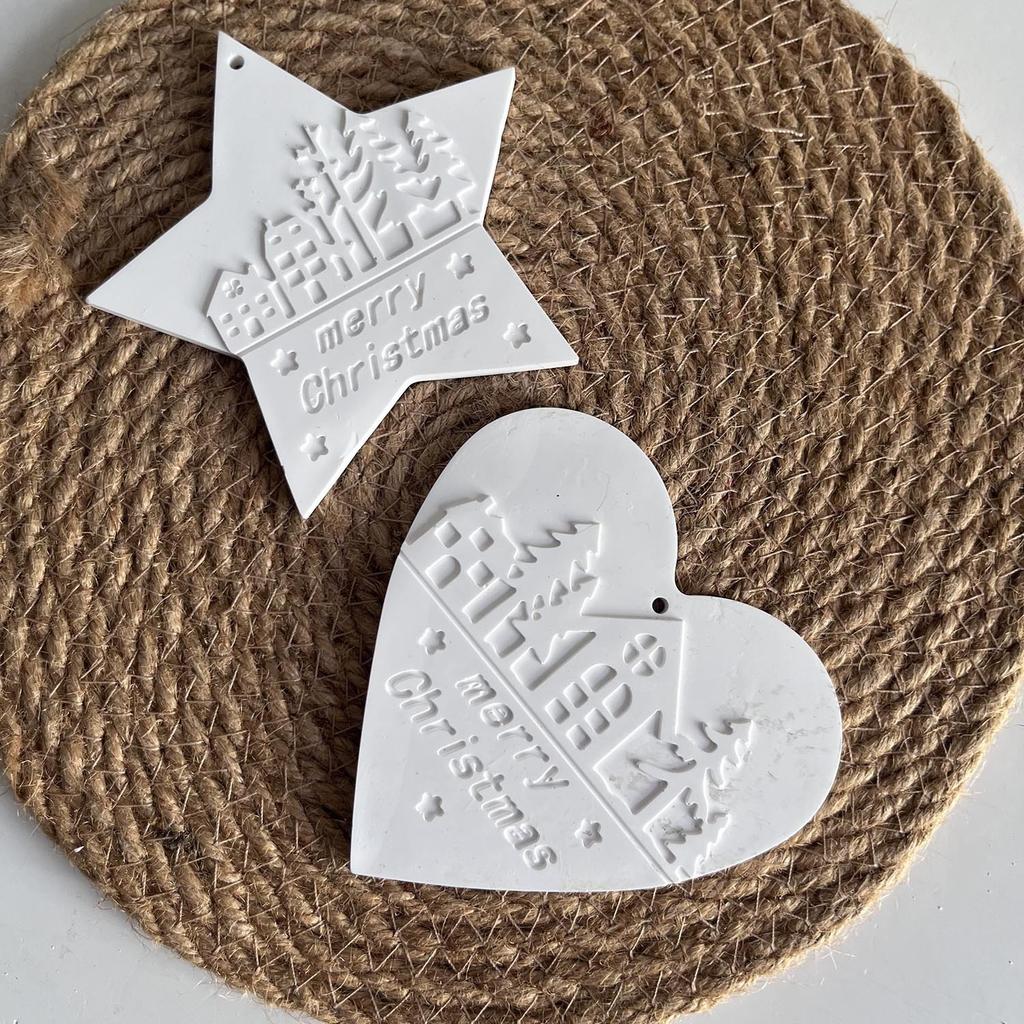 Christmas Silicone Mold Set Heart, Pentagram, House & Tree Designs for Festive Pendants and Decorative Plaster Crafts