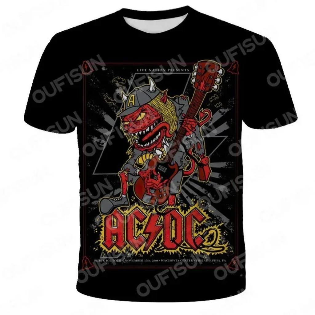 Herr- och dam-t-shirts med rund hals och korta ärmar, AC DC 3D-tryckta skjortor, Pop Rock, Street Casual Toppar, Ny Sommarmode