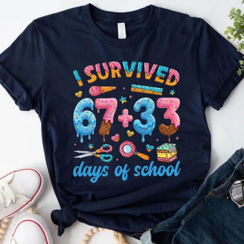 I Survived 6733 Days of School Shirt 100 Days School Tee Funny Student School Sweatshirt Cute Classroom 100th Day Shirt S
