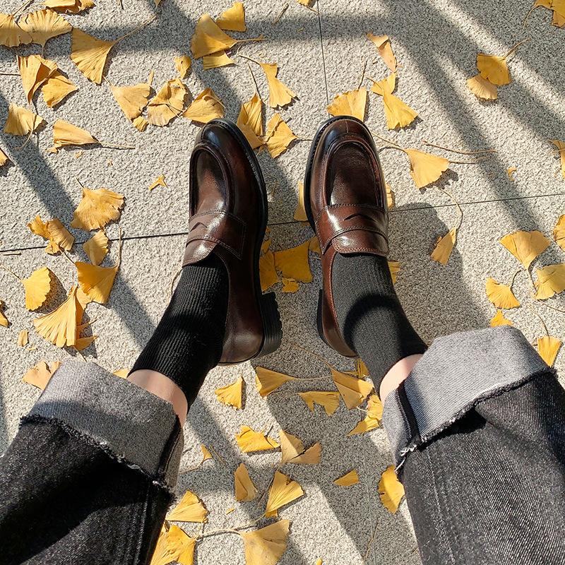Cowhide~ Wang Xiaodou Same Retro Leather One-pedal Lazy Loafers Women's New Handmade Small Leather Shoes Single Shoes