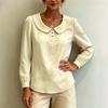 Women Long Sleeve Blouse Loose Fit Peter Pan Collar Shirt Breathable Puff Sleeve Top Casual Workwear