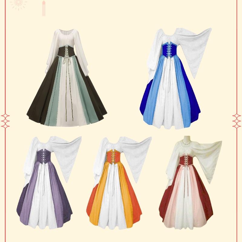 Renaissance Medieval Women's Long Dress Halloween Costume Stage Performance Retro Clothing