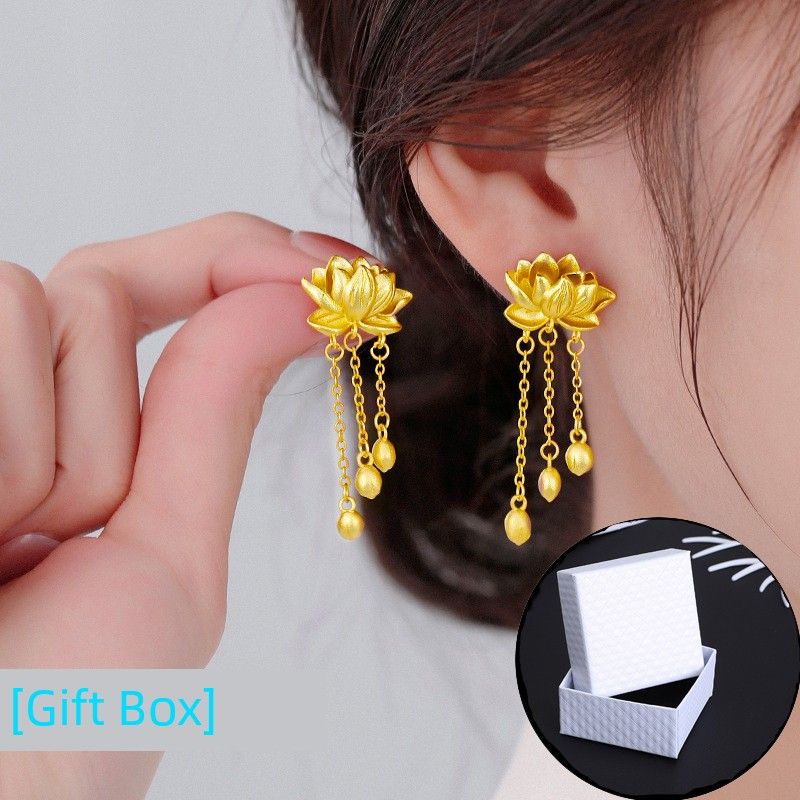 S925 Sterling Silver Chinese Ancient Style Tassel Lotus Ear Studs Women's 2024 New Arrival Classy Light Luxury Minority Antique Earrings Earrings