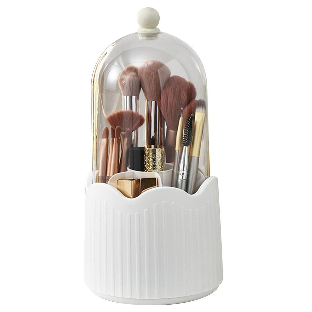 Makeup Brush Holder with Lid Dustproof Rotating Makeup Brush Holder Organizer Clear Makeup Brush Holder Cosmetic Brushes Organizer Holder for Vanity