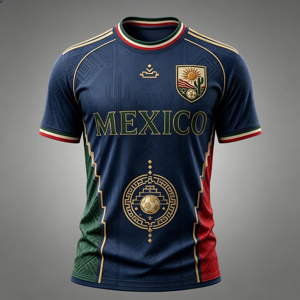 Men's Casual V-Neck Short Sleeve T-Shirt with Mexico Graphic Print for Fan Support