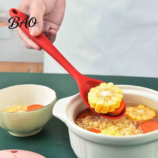 Safe Kitchenware for Home Silicone Serving Spoon, Heat Resistant Non-stick Kitchen Utensil, Cooking Spoon Ergonomic Anti-slip Handle Soup And