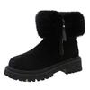 Women's Furry Snow Boots with Side Zipper and Thick Sole