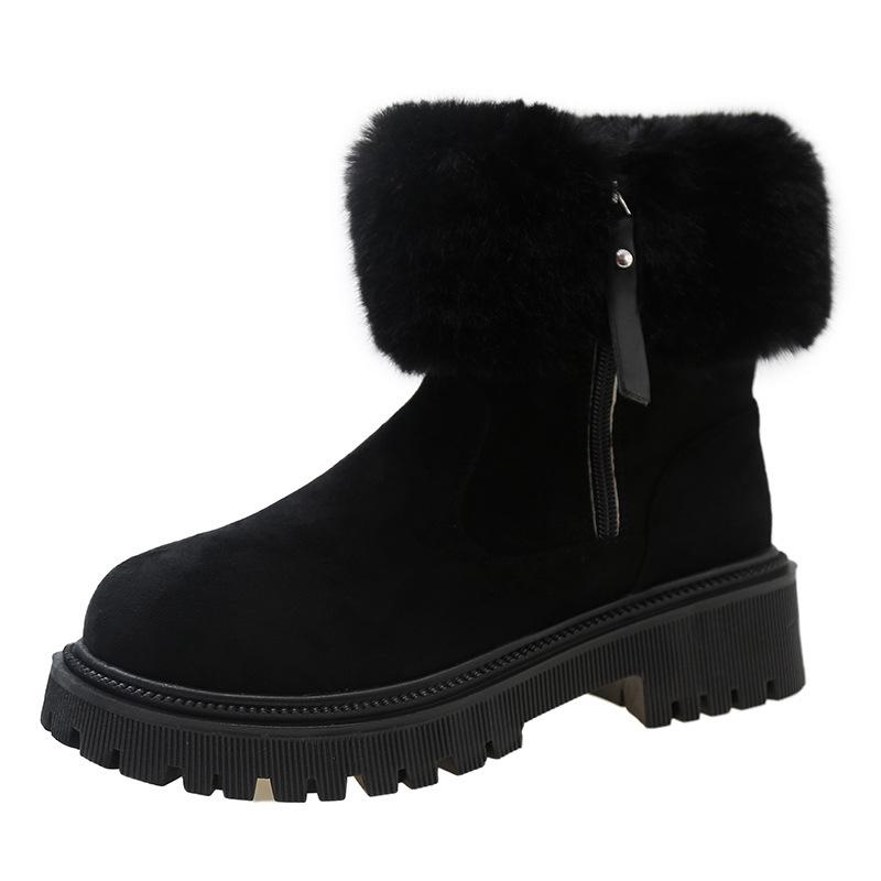 Women's Furry Snow Boots with Side Zipper and Thick Sole