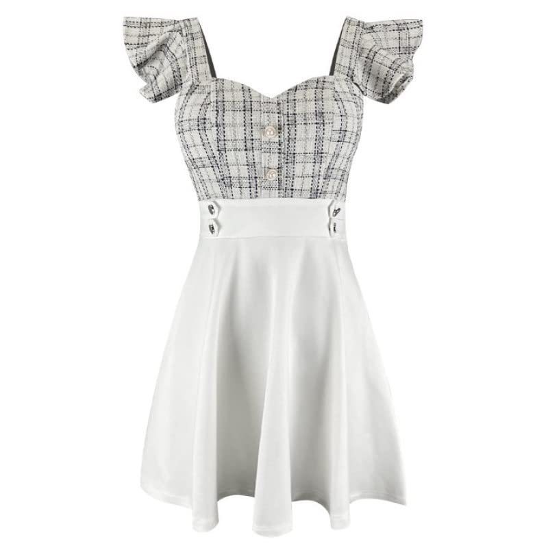 ISLAYCAOLILA DY3 Barbara Mini Club Party Flared Mini Dress Women's Dress, Dress, Dress, Dress, Dress, Checked, Sleeveless, Waist-Clubbed, A-Line