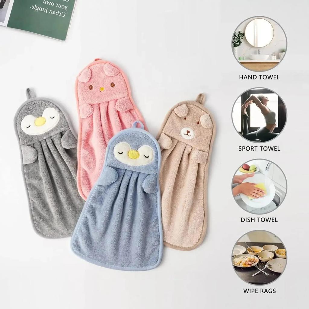 Hanging Coral Fleece Hand Towel Cartoon Animal Absorbent Kitchen Bathroom Washcloth Cute Goose Children Home Towels