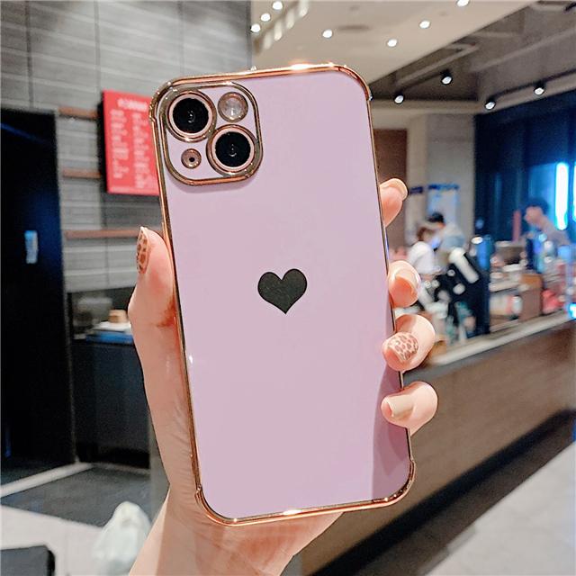 Love Heart Plating Frame Case For iPhone 13 12Mini 11 Pro Max SE2 SE3 Cute Soft Silicone Protective On 7 8 Plus XS XR Back Cover