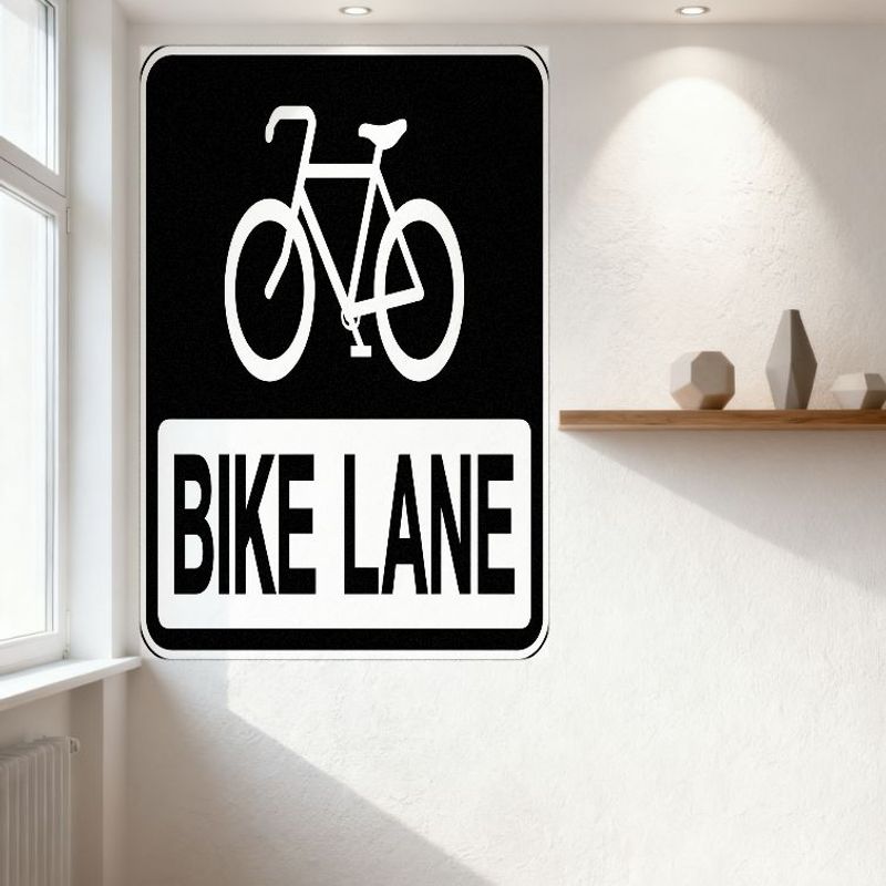Rectangular Black & White Bike Lane Metal Tin Sign, Bicycle Outline Wall Decor for Home Office Garage, Vintage Traffic Warning P
