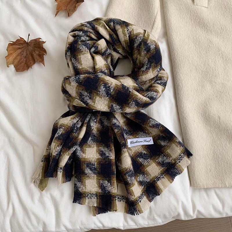 Temperament Houndstooth Plaid Scarf Winter Girls New High End Korean Style Shawl Scarf Couple Style Men